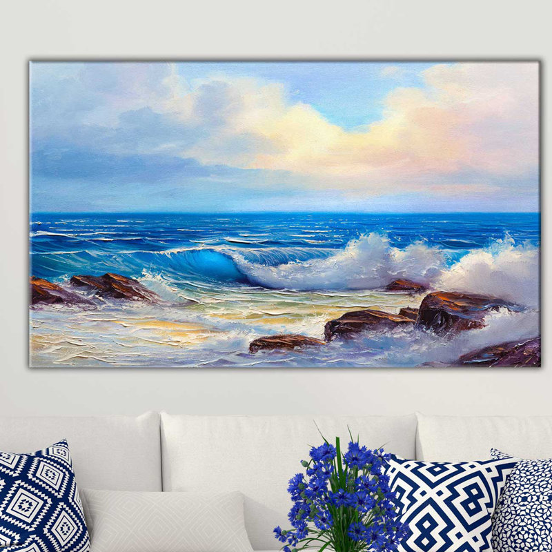 « painted blue vagues ii », reproduction de peinture à l’acrylique sur toile tendue, H 24 po x l 40 po x P 1,5 po