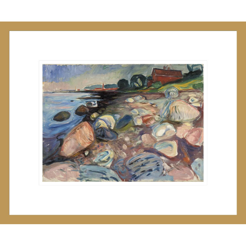 «Shore with Red House» par Edvard Munch - impression giclée encadrée, H 13,75 po x l 16,7 po