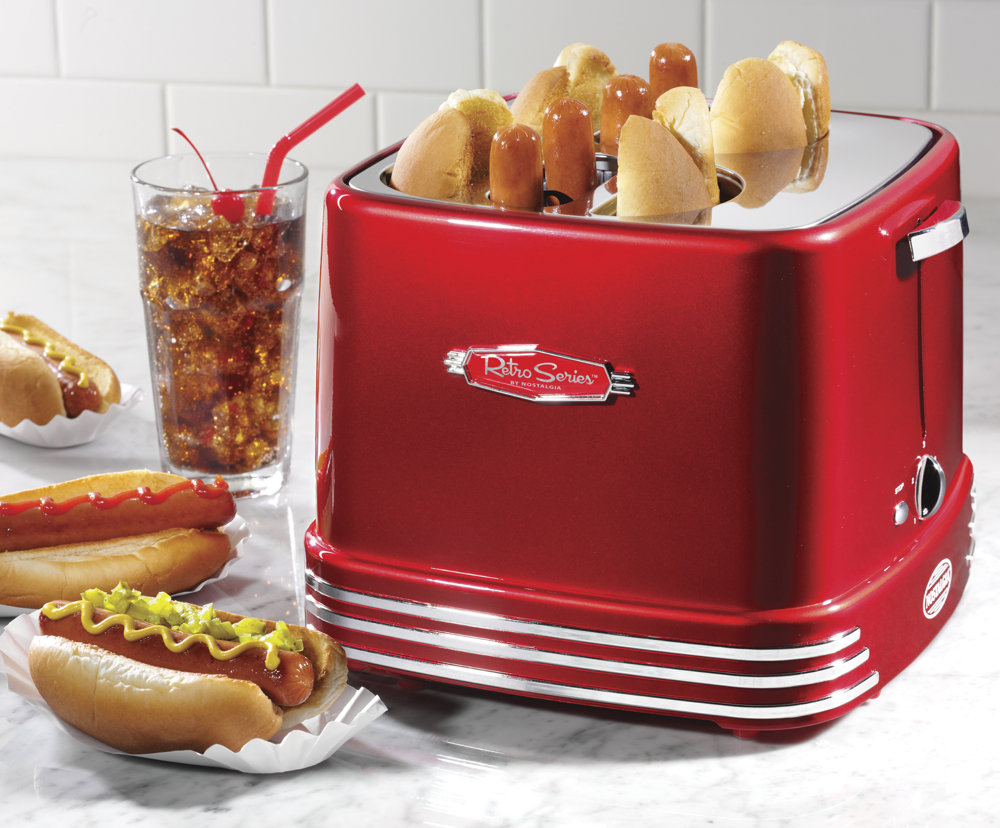 Nostalgia Electrics Grille-pain à hot-dogs rétro, capacité de deux  saucisses et deux pains avec mini-pinces, convient pour les saucisses au  poulet, à la dinde, végétaliennes et Bratwurst Nostalgia et Commentaires -  Wayfair