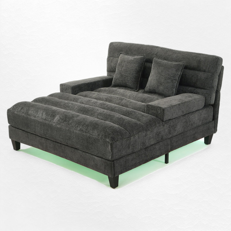 Chaise longue rembourrée avec dossier réglable et bande lumineuse à DEL, Gris