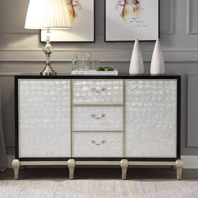 Sea Shell Decorative Minimalist Storage Cabinet 55.12'' Solid Wood Sideboard