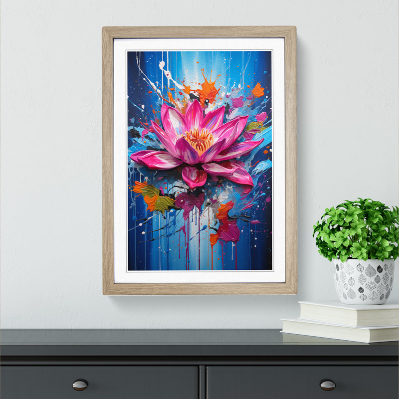 Lotus Flower Action No.3 - Single Picture Frame Print on Wood, 34cm H x 25cm W x 2cm D, Oak