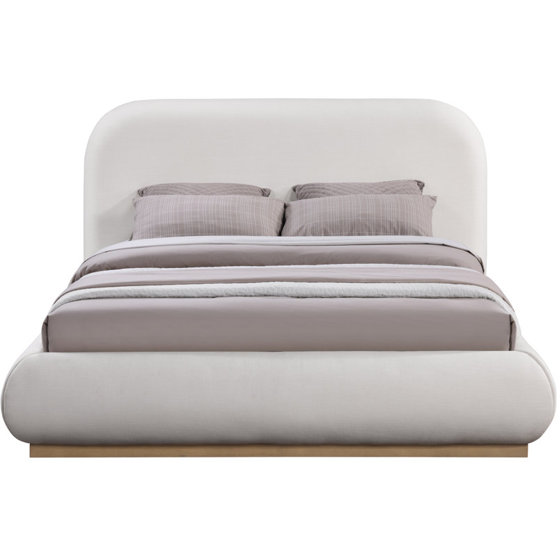 Lit plateforme tapissier Hylia, Très grand, Crème lin texture tissu / teint naturel