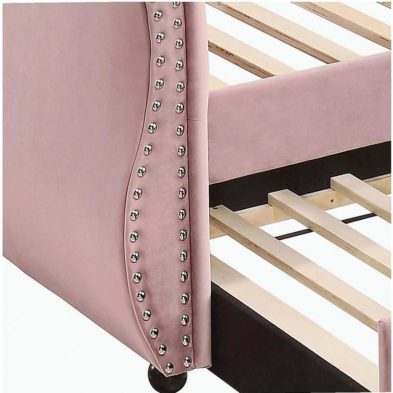 Lit de jour simple rose avec lit gigogne, Rose