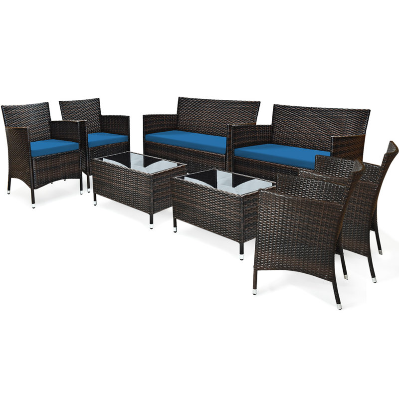 Nayquan 8 - Person Patio Conversation Set with Cushions, Blue