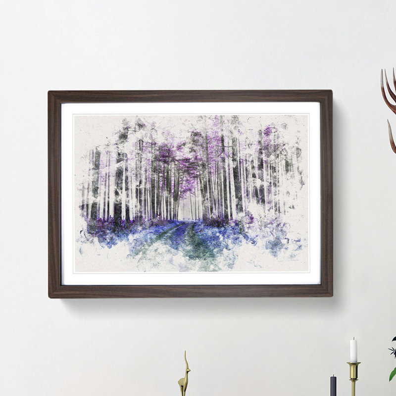 Path Through a Purple Forest - Picture Frame Painting Print, Walnut Framed, 24cm H x 33cm W x 2cm D