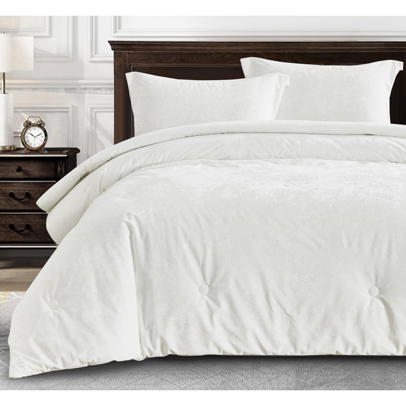 Luxurious Queen Cream White Velvet Reversible Comforter Set