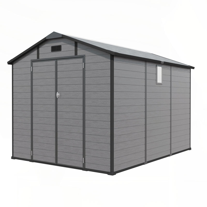 Remise de rangement extérieure verrouillable en plastique 8 x 10 pi avec fenêtre, plancher et haut plafond pour une efficacité maximale