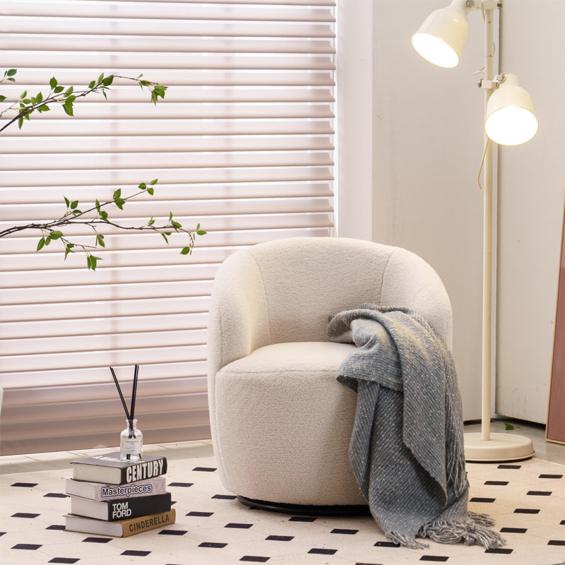Jalin Upholstered Swivel Barrel Chair, Ivory White