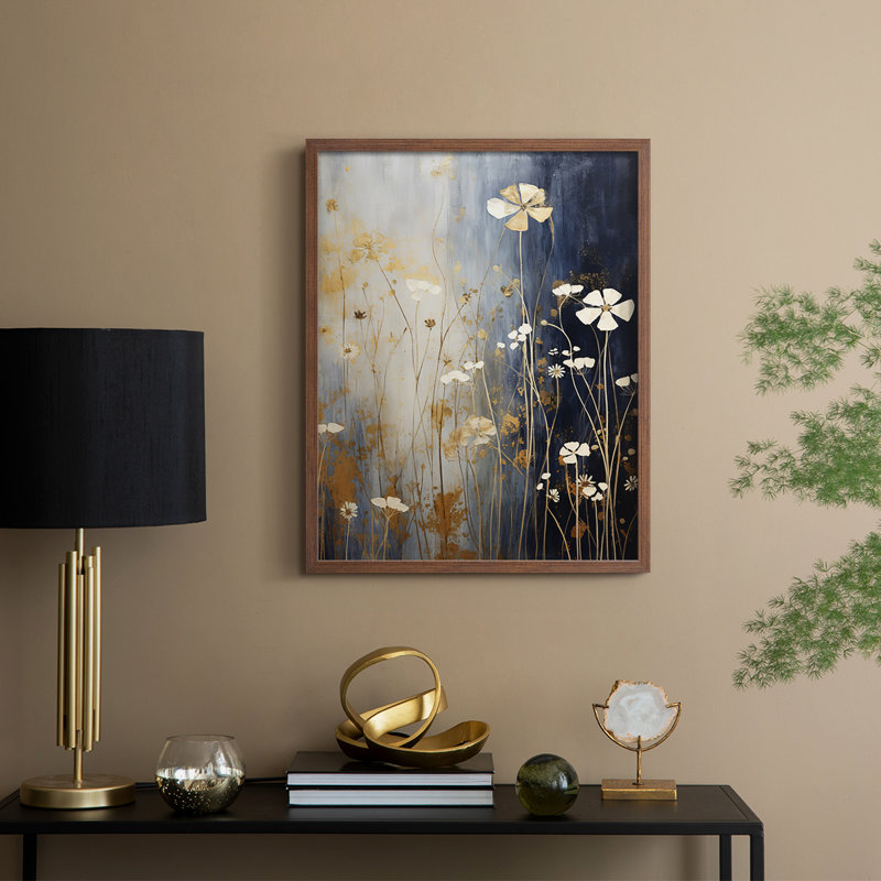 FLORAL Series CCCXC Framed Print - Solid Wood, 11" H x 9" W, Walnut