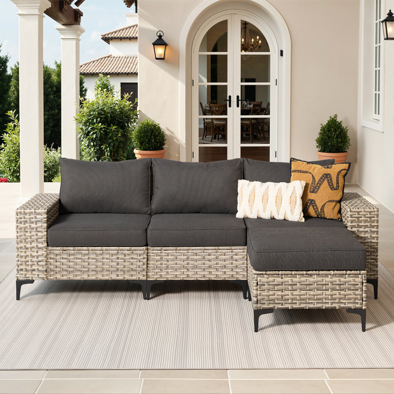 4 - Person Patio Furniture, Outdoor Wicker Rattan Sectional Seating Group With Cushions, All Weather Sofa Conversation Set For Garden Backyard