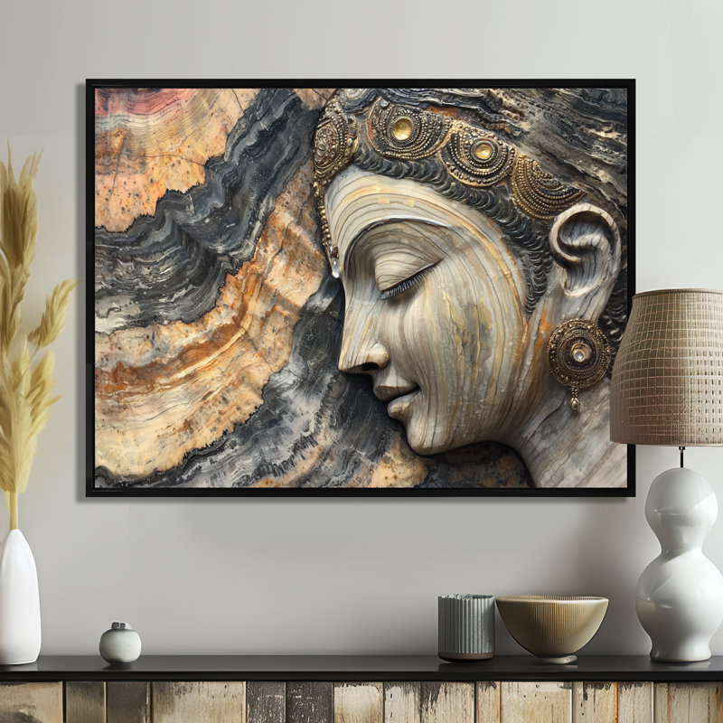 «Hafley Hinduism God Meditation To The Marble» - Art mural de l'hindouisme, H 30 po x l 40 po, Picture Frame Print, Noir