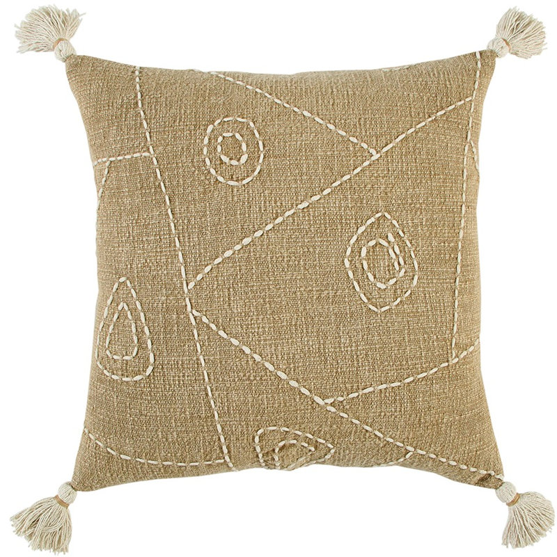 Coussin décoratif kaki crème Kantha