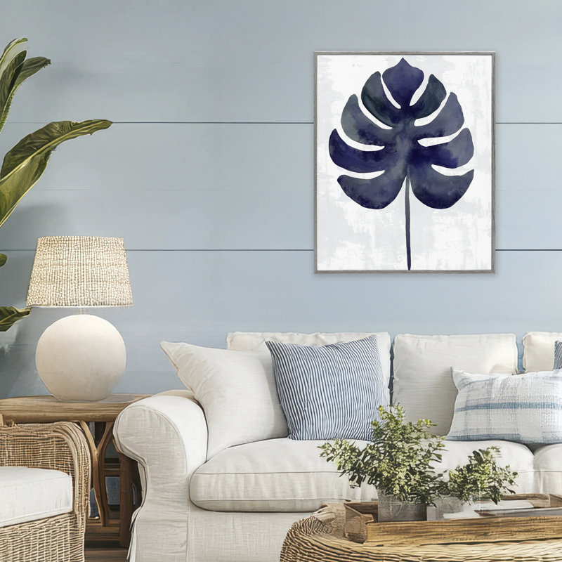 Giclée à motif de feuilles bleu marine Monstera, design par Christie Adams, Estampe numérique Farmhouse, H 30 po x l 24 po