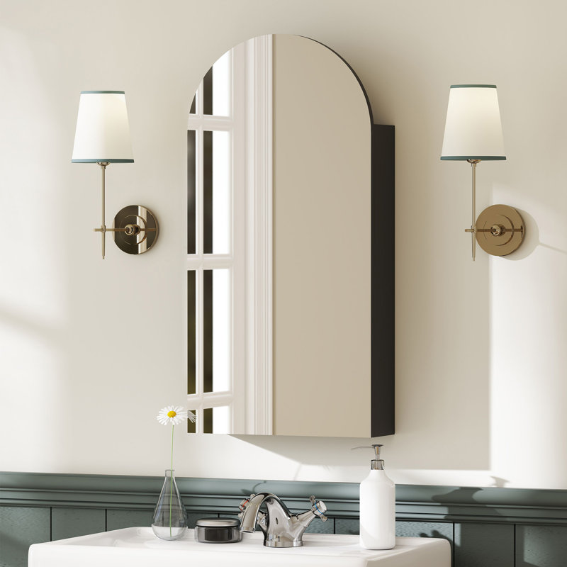 15.7mm W 31.5mm H Wall Mounted Required Framed Medicine Cabinet Mirror Adjustable, Black
