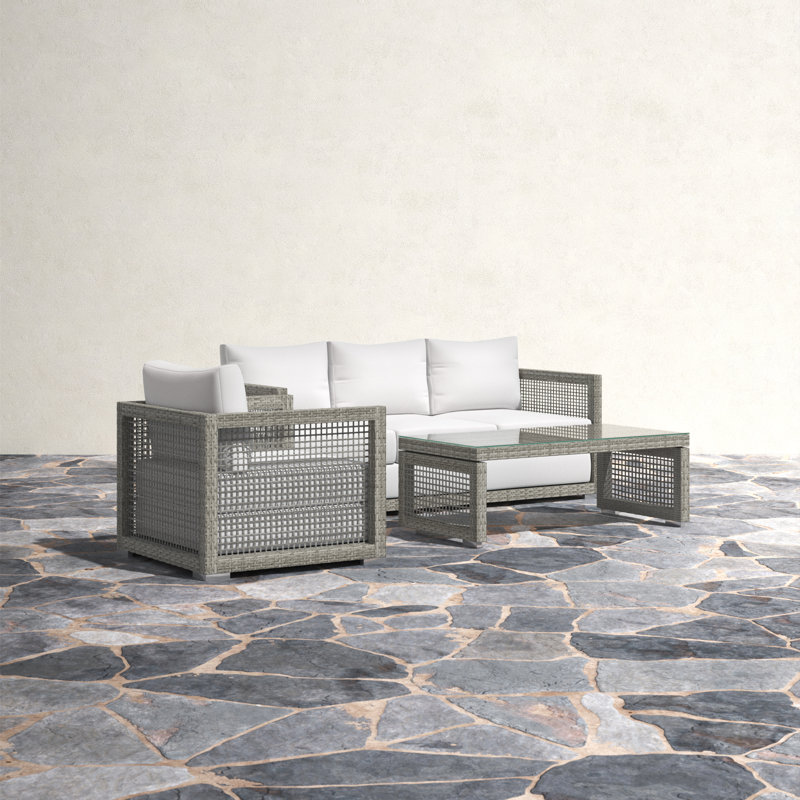 Ensemble de 3 pièces de patio en osier d'extérieur Aura, Blanc
