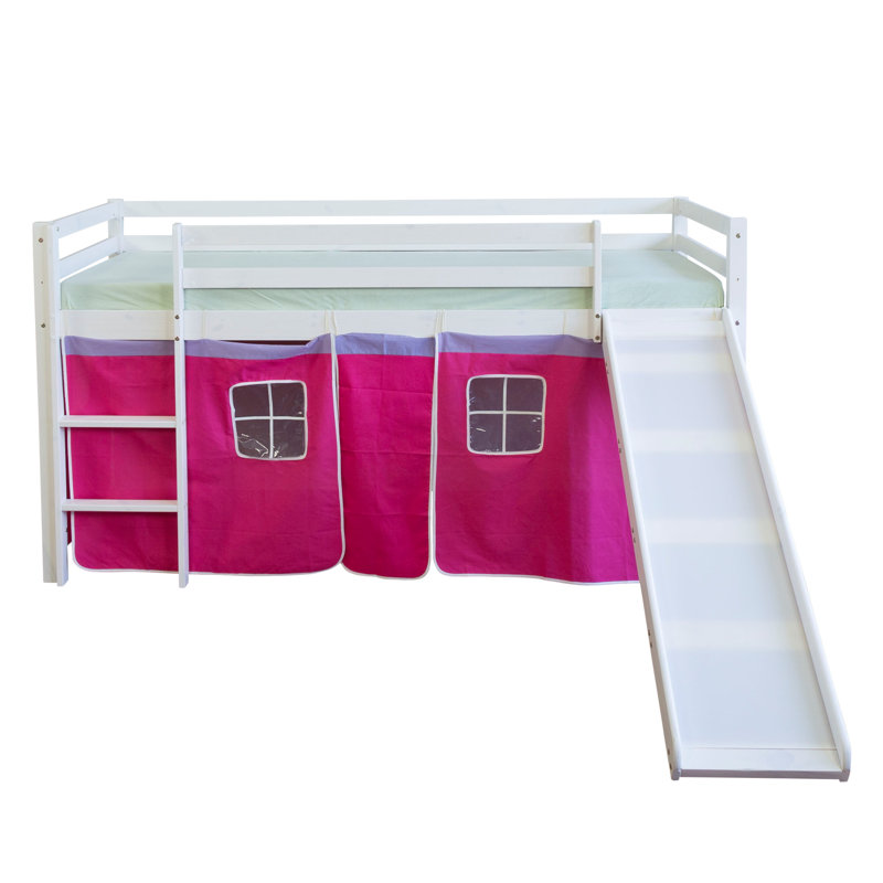 Half-Sized Bed Alton 90 X 200 Cm With Curtain And Slide, Dark Pink