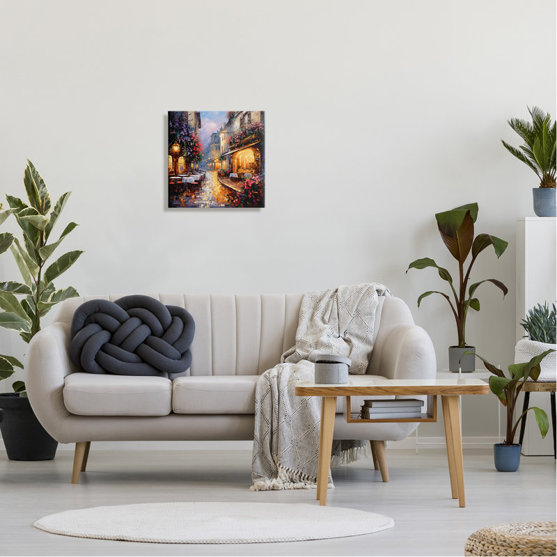 Floral French Bistro Scene on Canvas, 17" x 17"