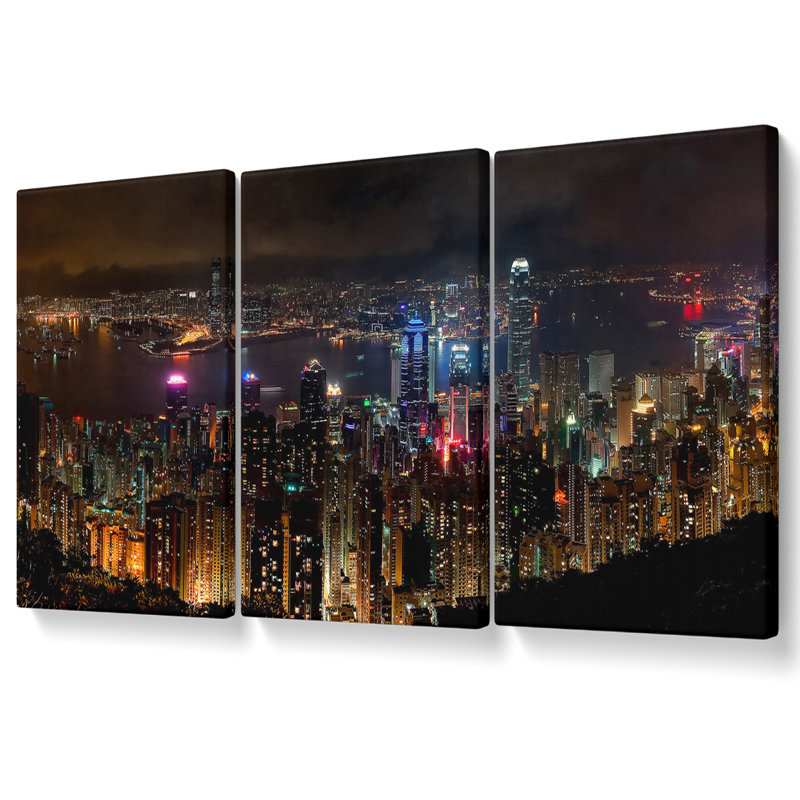 Ebern Designs Hong Kong China - 3 Piece Wrapped Canvas Graphic Art ...