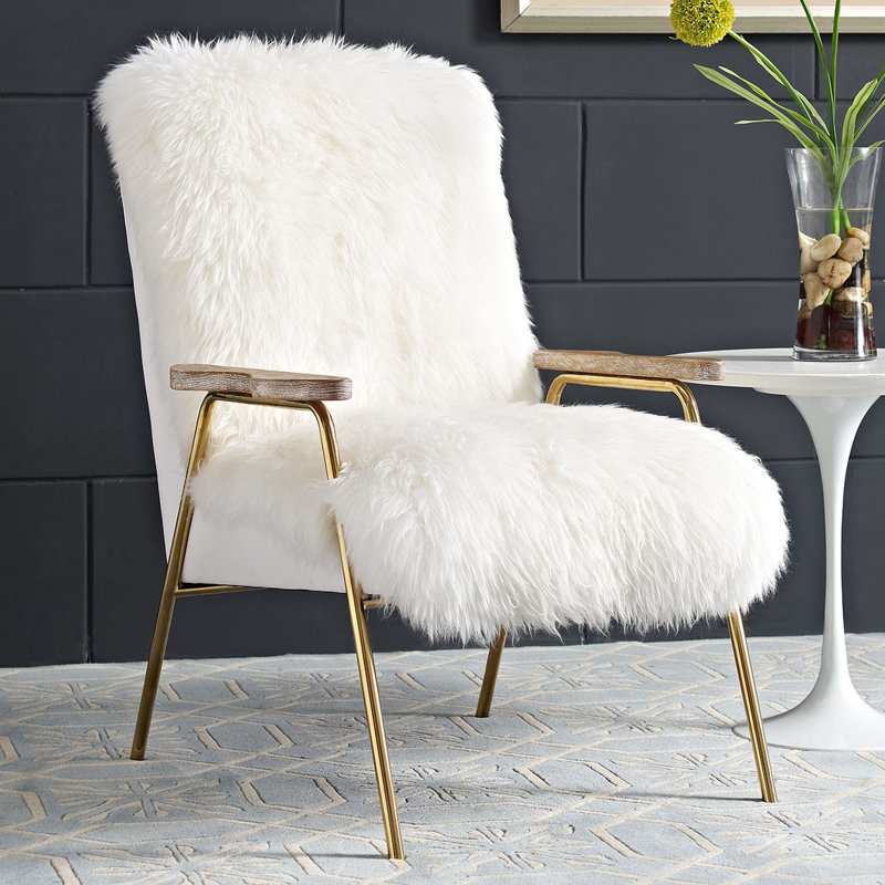 Chaise avec accoudoirs en peau de mouton australienne Modway Sprint, Similicuir blanc