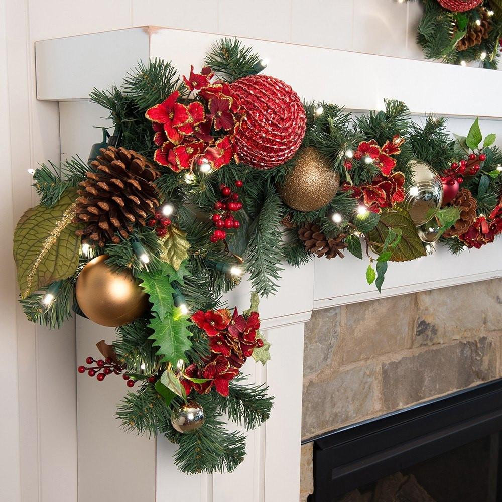 9 ft. Artificial Christmas Garland with Lights - Scarlet Hydrangea