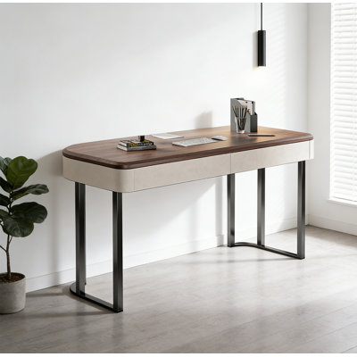 2-Drawer Desk with Stainless Steel Legs and Saddle Leather Trim