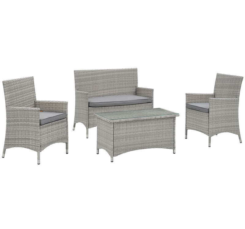 Ensemble modulaire d'extérieur en rotin 4 pièces Bridge de Modway, Gris