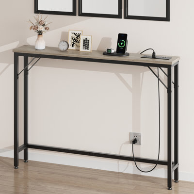 5.9" Narrow Console Table with Outlets, Slim Sofa Table for Behind Couch or Entryway