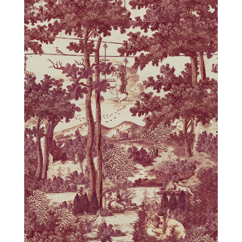 TOILE DU CARPATHIANS Ruby Wallpaper, Red/Taupe