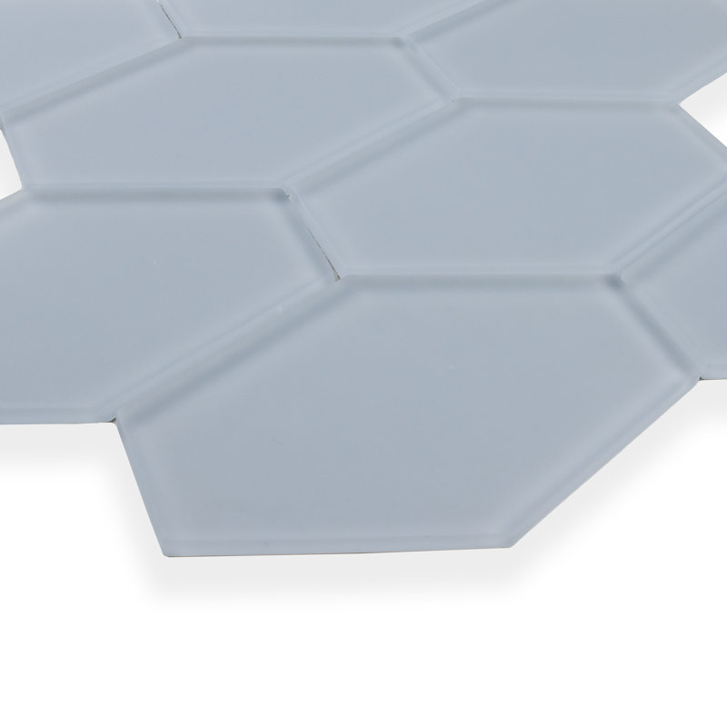Long Hex 10.60in.x11 in. Glass Mosaic Tile, Caribbean Blue Matte