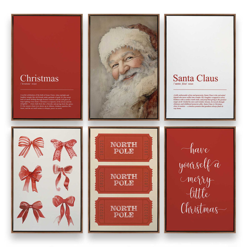 Ensemble de 6 impressions sur toile The Claus Express, H 31 po x l 84 po, Impression encadrée sans passe-partout, Noyer