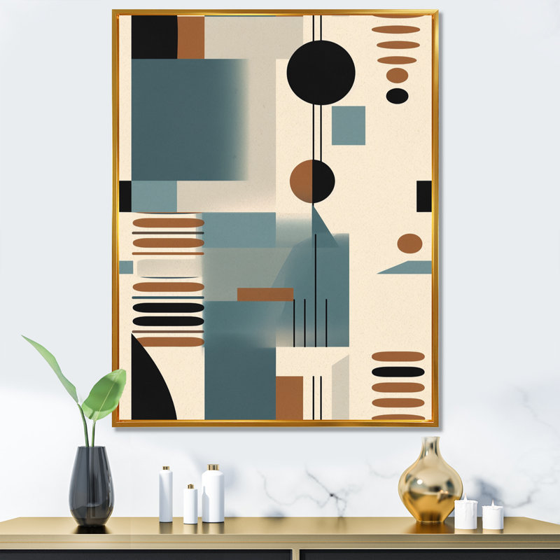 Crème bleu géométrique calme profonds I - impressions d'art minimaliste, H 44 po x l 34 po x P 1,5 po