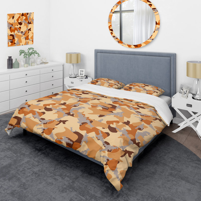 Trendy orange camouflage - ensemble de housse de couette abstrait - microfibre de polyester