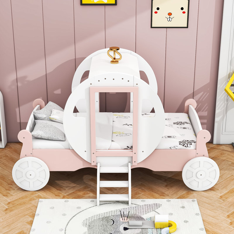 Lit voiture simple avec lattes Alania, Rose blanc