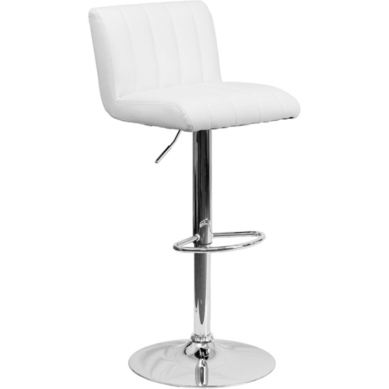 Winnols Contemporary Adjustable Height Barstool with Vertical Stitch Back/Seat, White