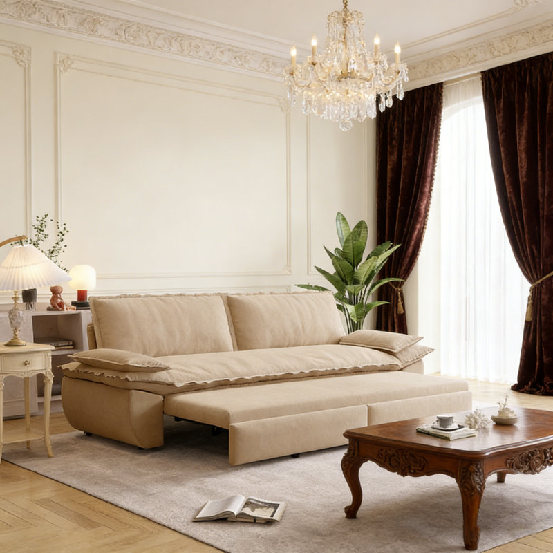 Canapé-lit escamotable grand 73,2 po, H 36 po x l 73,2 po x P 33,1 po, Velours côtelé chameau