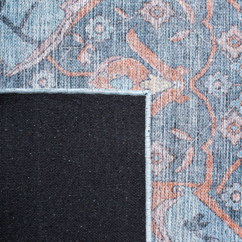 Dujuan Oriental Blue/Orange Area Rug, Rectangle 4' x 6'