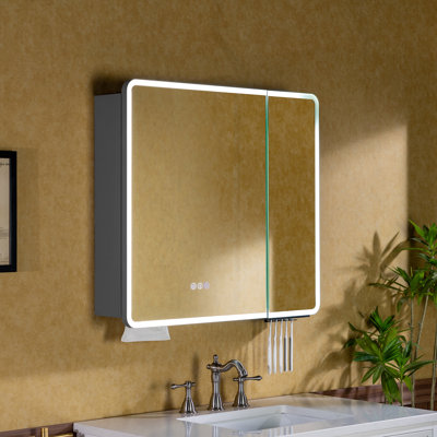 LED Medicine Cabinet with Anti-Fog Mirror, UV Toothbrush Sterilizer, Built-In Power Outlets, Smart Storage & Adjustable Lighting