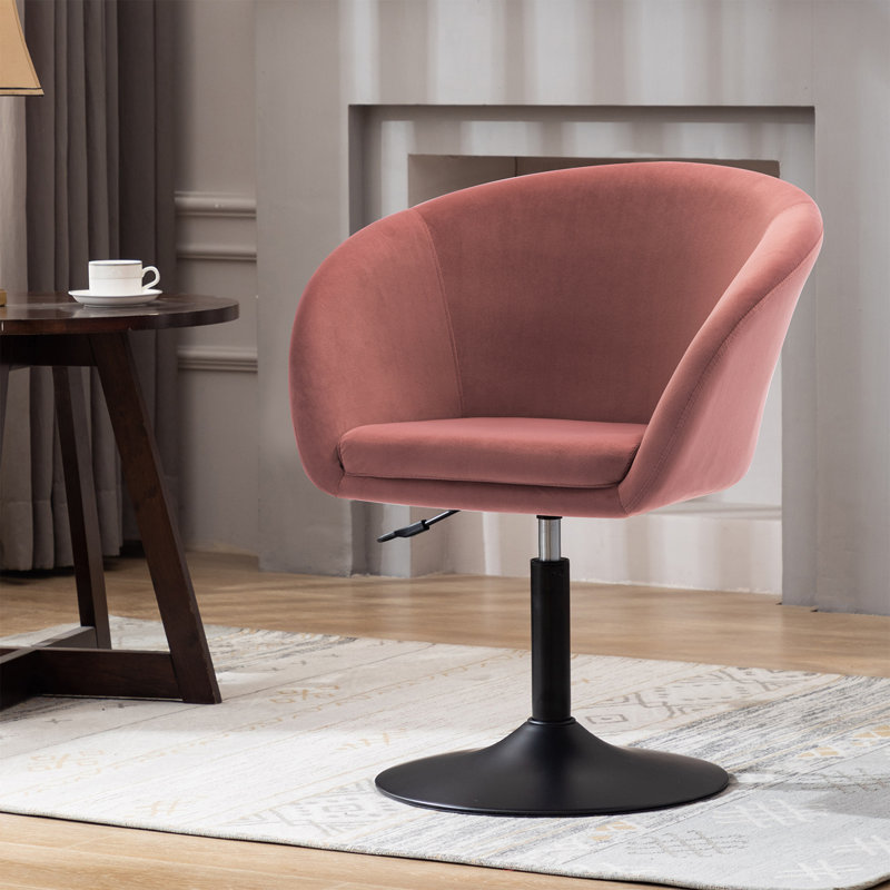 Fauteuil demi-tonneau pivotant en velours de 25,2 po de largeur Dane, Velours rose