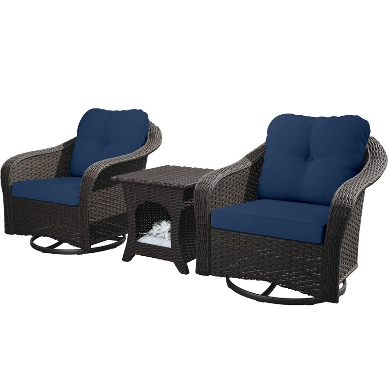 Ensemble de conversation d'extérieur 3 pièces avec coussins Gradyn, Bleu marine