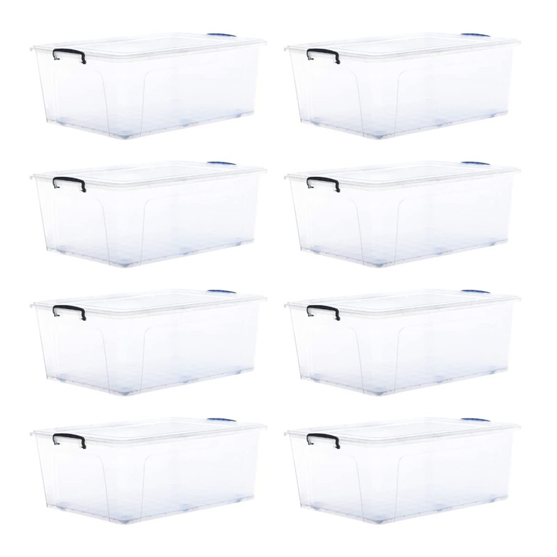  Bacs de rangement avec couvercles, contenants en plastique transparent de 60 pintes pour l'organisation, bacs empilables, sans BPA, sans odeur, boîtes de rangement pour la maison et dortoir, paquet de 8