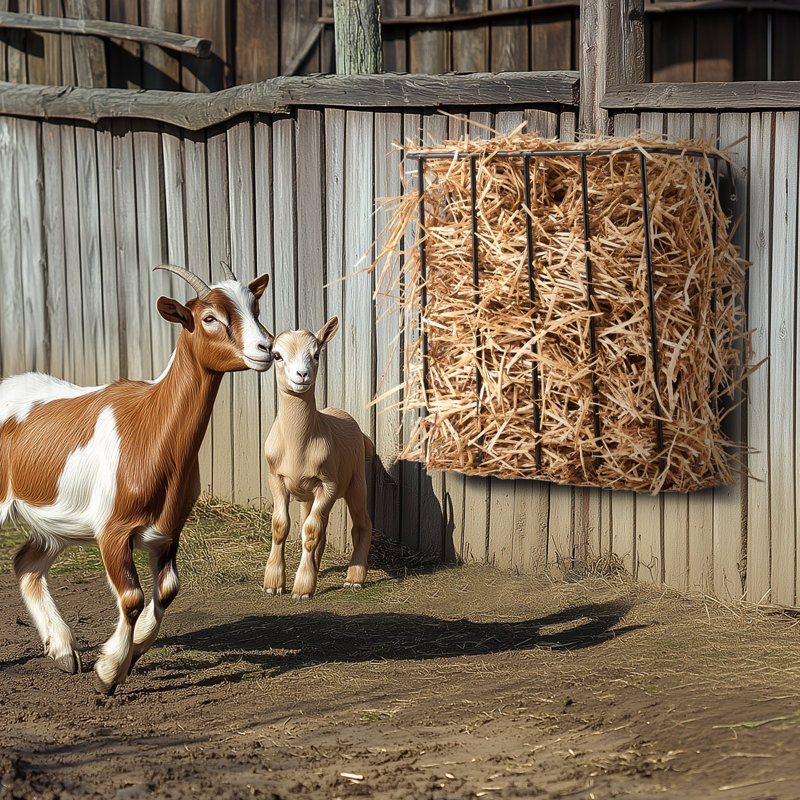 Bac à foin pour chèvre en acier robuste, grande capacité de 24 gallons, support à foin à cheval mural de 27 po de long, support d'alimentation à plusieurs côtés