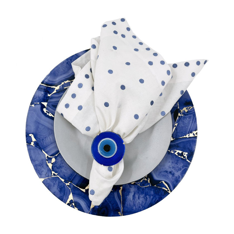 Glass Evil Eye Napkin Ring Gift Box, Blue