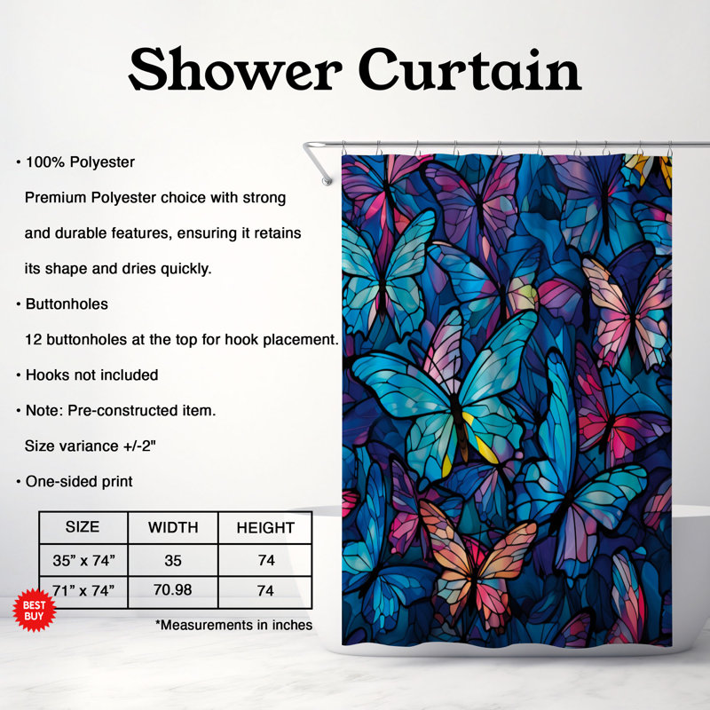Rideau de douche standard 1 pièce, H 74 po x l 71 po