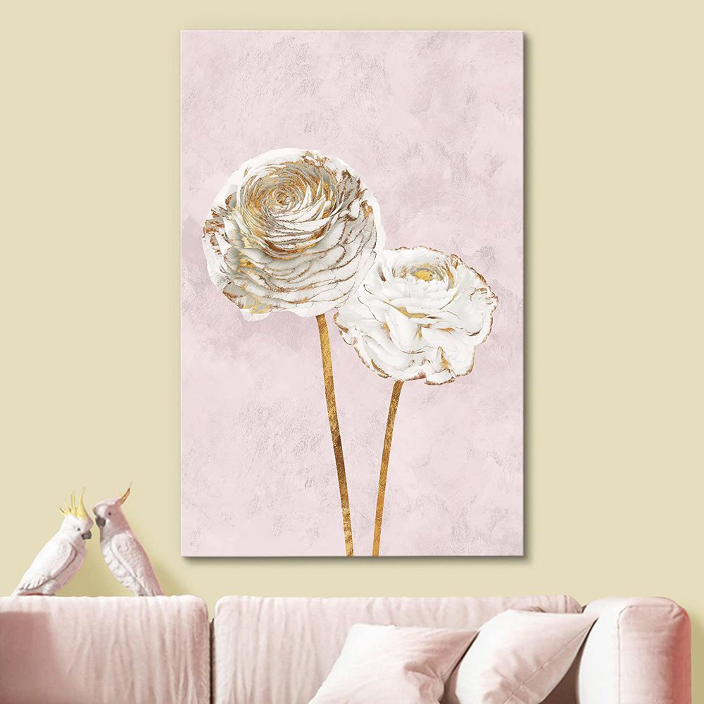 " IDEA4WALL Canvas Print Wall Art Pastel Watercolor Gold White Pink Garden Carnation Flower Nature Illustrations Modern Art Relax/Calm For Living Room, Bedroom, Office " IDEA4WALL 