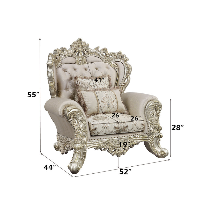 Danae Champagne and Gold Floral Tufted Chair with Pillows
