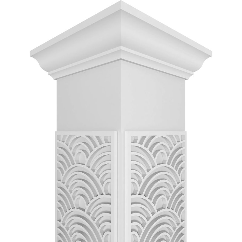 Carré Art déco non effilé avec couronne et colonne de chantournage à couronne, H 120 po x l 7,625 po x P 7,625 po