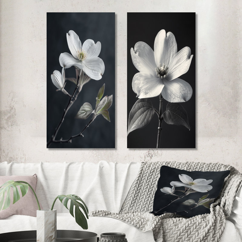 Ensemble de 2 pièces d'art mural cornichon I - cornouiller monochrome blanc et noir, H 28 po x l 24 po, Ne s’applique pas