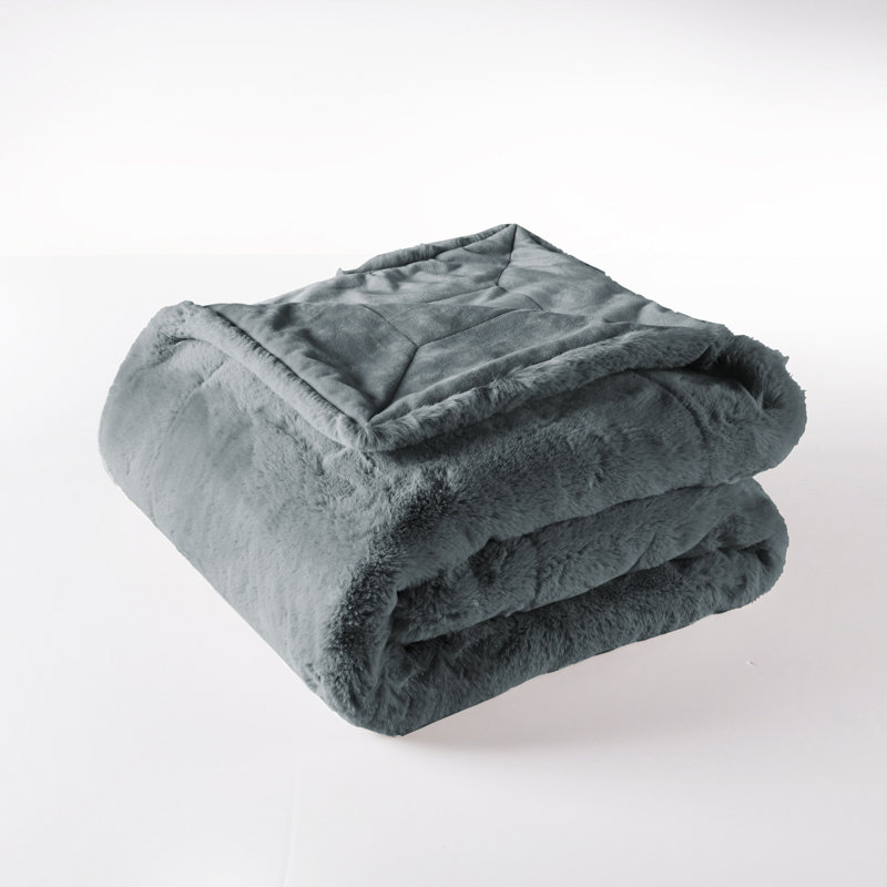Jeté lourd en fausse fourrure, L 60 po x L 80 po, Gris anthracite