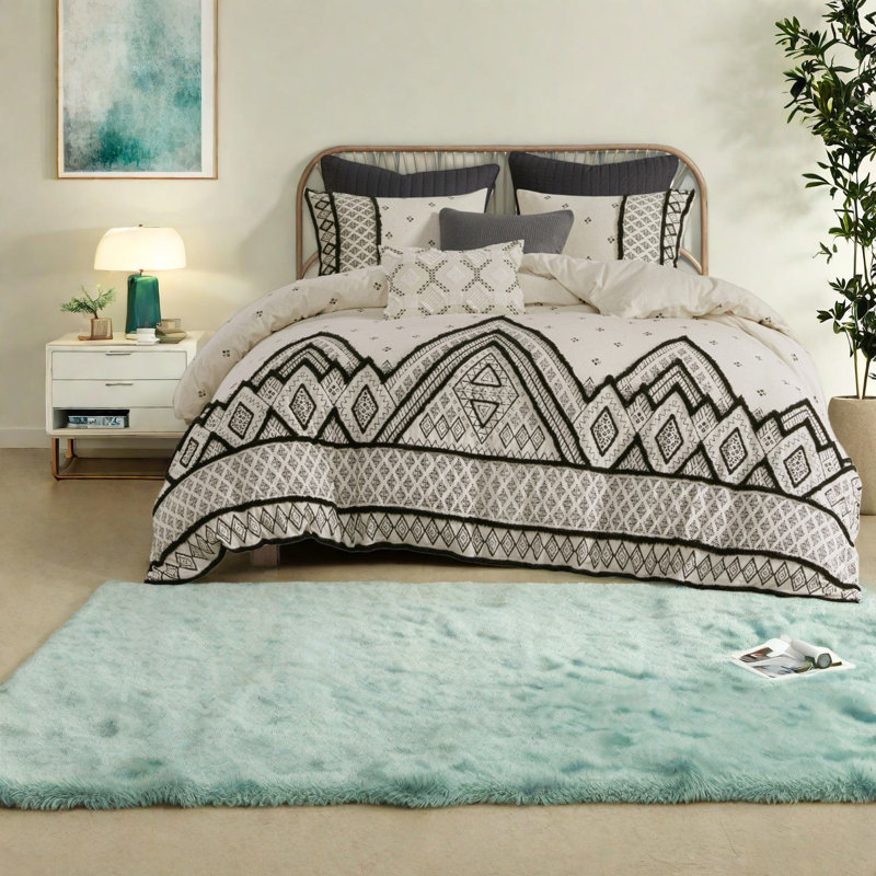 Ensemble de literie en mélange de coton Modern-boho, housse de couette durable avec bordure en chenille pour le confort de la maison
